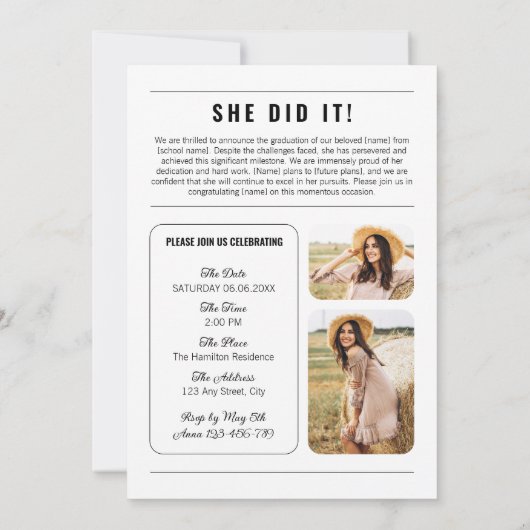 Kranten Afstuderen Unieke Klasse van 2025 Kaart (Achterkant)