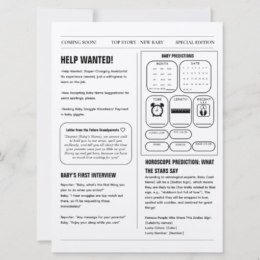 Kranten Baby onthullen zwangerschapsaankondiging Kaart (Achterkant)