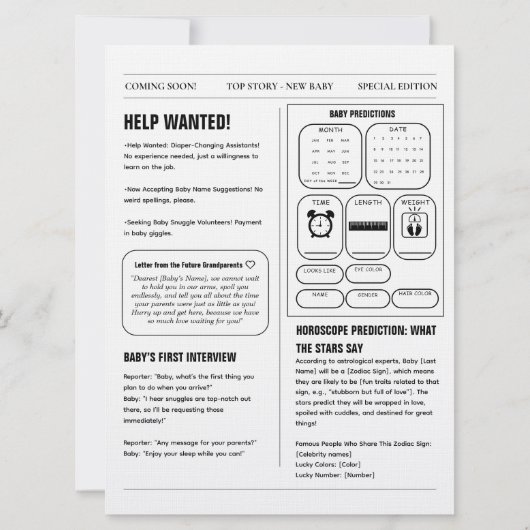 Kranten Baby onthullen zwangerschapsaankondiging Kaart (Achterkant)