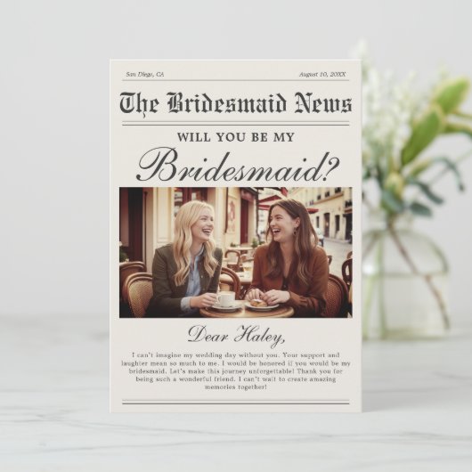 Kranten Bruidsmeisje Aanzoekkaart Kaart (Staand voorkant)