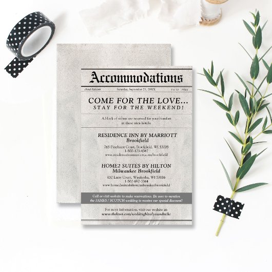 Kranten bruiloft uitnodiging hotel behuizing Kaart