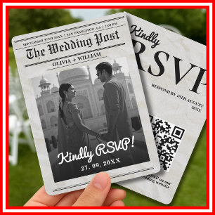 Kranten bruiloft Vintage Elegant QR Code RSVP Kaart