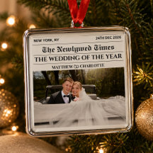 Kranten Christmas Koppel Nieuwgetrouwd Foto Eerste
