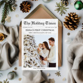 Kranten Eerste Kerst Baby Familiefoto Uniek Feestdagenkaart