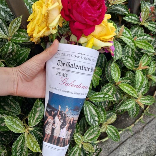 Kranten Galentine Post Bloem Boeket Roze Lippen Inpakpapier Vel