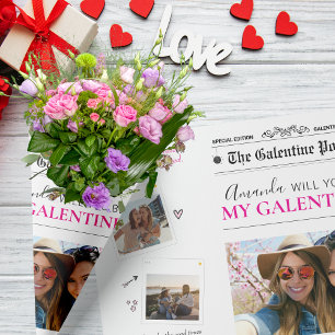 Kranten Galentines Dag Bloem Boeket Foto Lippen Inpakpapier Vel