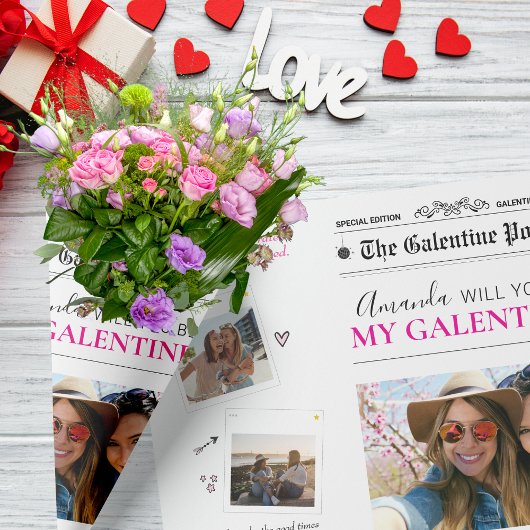 Kranten Galentines Dag Bloem Boeket Foto Lippen Inpakpapier Vel