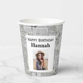 Kranten Gelukkige Verjaardag foto Papieren Bekers