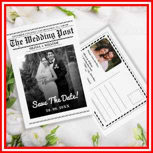 Kranten Huwelijk Modern Elegant Save The Date Briefkaart