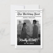 Kranten Huwelijk Moderne Elegante QR Code RSVP Kaartje (Voorkant)