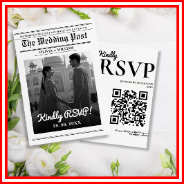 Kranten Huwelijk Moderne Elegante QR Code RSVP Kaartje