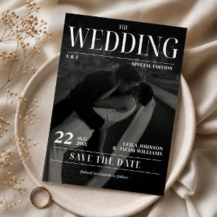 Kranten Huwelijk Save the Date Moderne Tijdschrift Kaart