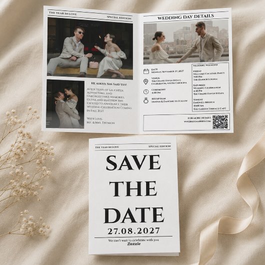 Kranten Huwelijkskaart Save the Date Aankondiging
