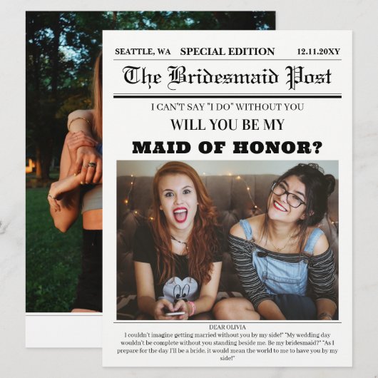 Kranten Maid of Honor Proposal Kaart (Voorkant / Achterkant)