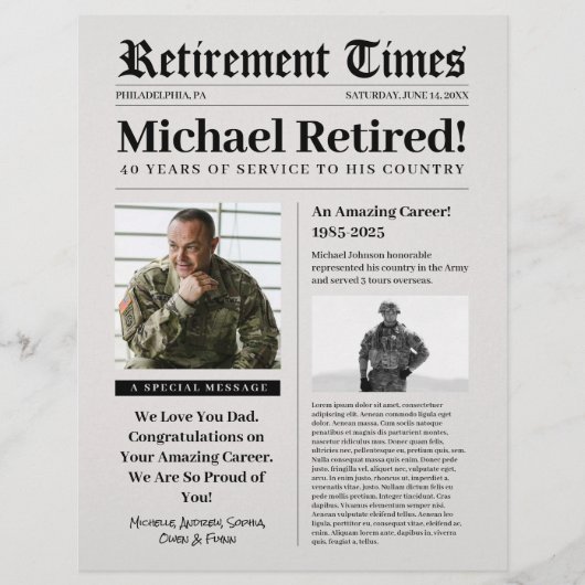 Kranten pensioenbord cadeau voor militaire dierena briefhoofd (Voorkant)