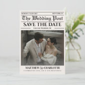 Kranten Save the Date Huwelijk Beige Kaart (Staand voorkant)