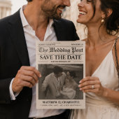 Kranten Save the Date Huwelijk Beige Kaart