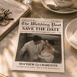 Kranten Save the Date Huwelijk Beige Kaart