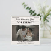 Kranten Save the Date Huwelijk Beige Kaart (Staand voorkant)
