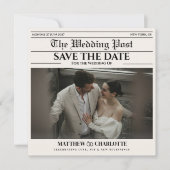 Kranten Save the Date Huwelijk Beige Kaart (Voorkant)
