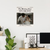 Kranten Save the Date Huwelijk Beige Kaart Poster (Thuiskantoor)