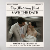 Kranten Save the Date Huwelijk Beige Kaart Poster (Voorkant)
