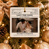 Kranten Save the Date Huwelijk Beige  Keramisch Ornament