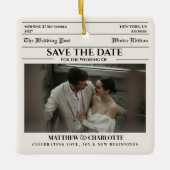 Kranten Save the Date Huwelijk Beige  Keramisch Ornament (Voorkant)