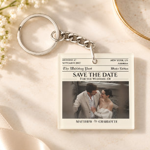 Kranten Save the Date Huwelijk Ivoor Sleutelhanger