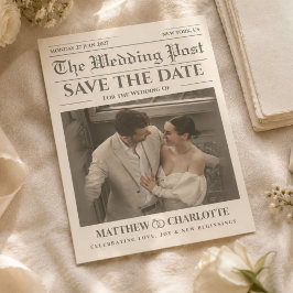 Kranten Save the Date Huwelijk Warm Ivoor Kaart