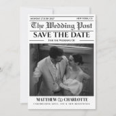 Kranten Save the Date Huwelijk Zwart wit Kaart (Voorkant)