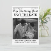 Kranten Save the Date Huwelijk Zwart wit Kaart (Staand voorkant)