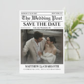 Kranten Save the Date Huwelijksuitnodiging (Staand voorkant)