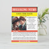 Kranten save the date kaart (Staand voorkant)