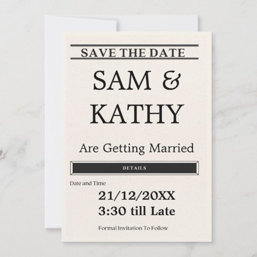 Kranten Save the Date Kaart – Vintage & Uniek Wij (Voorkant)