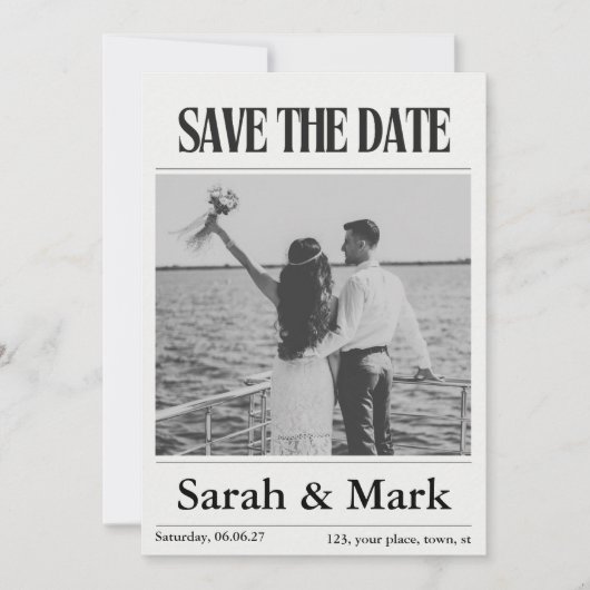 Kranten Save the Date Vintage aangepaste foto (Voorkant)