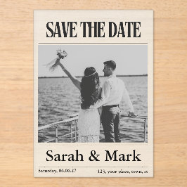 Kranten Save the Date Vintage aangepaste foto Acryl Uitnodigingen