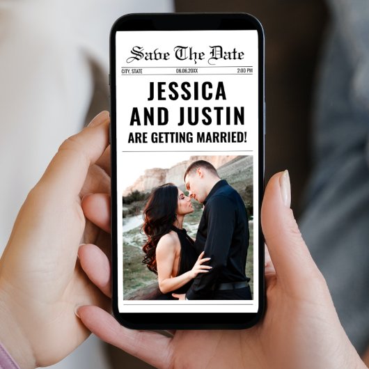 Kranten Unieke Eenvoudige Chic Foto Bruiloft Save The Date