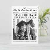 Kranten unieke elegante foto afstuderen save the date (Staand voorkant)