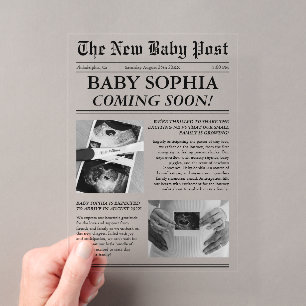 Kranten Unieke Foto Esthetische Baby Shower Acryl Uitnodigingen