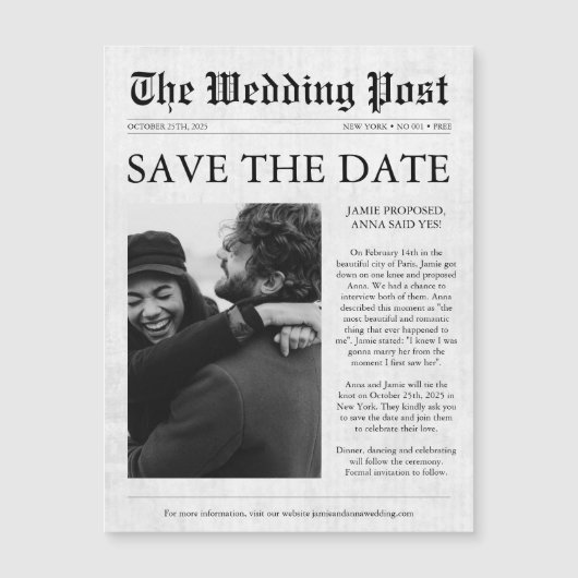 Kranten Unieke Foto Funny Save the Date Magnet (Voorkant)