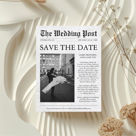 Kranten Unieke foto Opslaan datum Aankondigingskaart