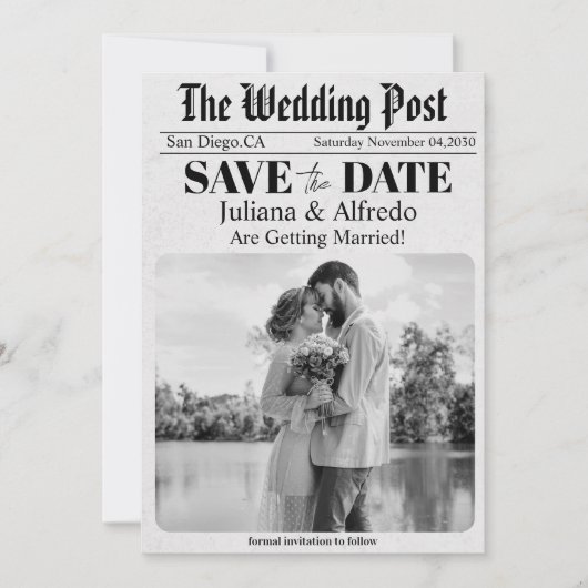Kranten Unieke Foto Sla de Datum Op Trouwdag Save The Date (Voorkant)
