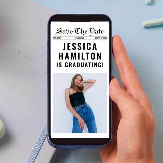 Kranten Unieke Klas van 2025 Afstudeerfoto Save The Date