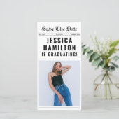 Kranten Unieke Klas van 2025 Afstudeerfoto Save The Date (Staand voorkant)