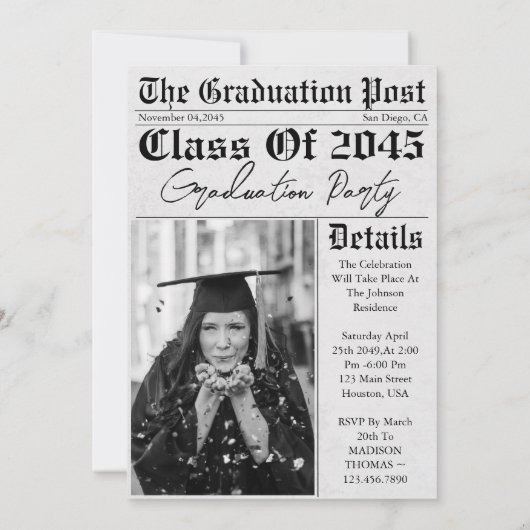 Kranten Unieke Klasse van 2025 Afstuderen Kaart (Achterkant)