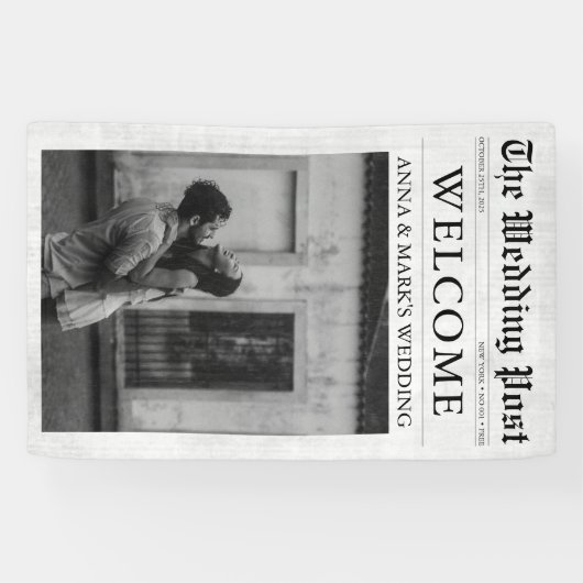 Kranten Unieke Pret Foto Bruiloft Welkom Bord Spandoek (Horizontaal)