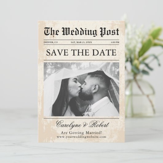 Kranten Unieke vun Foto sparen datum huwelijk Kaart (Staand voorkant)