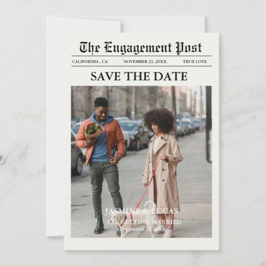 Kranten Unieke vun Foto sparen datum huwelijk Kaart (Voorkant)