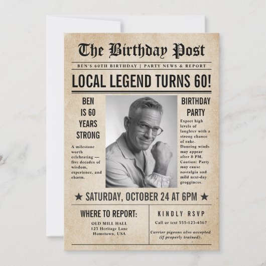 Kranten Verjaardag Nieuws Grappige Humoristische M Kaart (Voorkant)